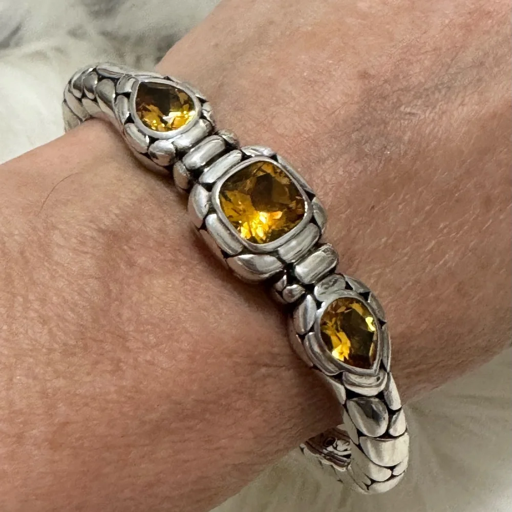 John Hardy Citrine Gemstone Kali Pebble Kick Cuff Bracelet .925